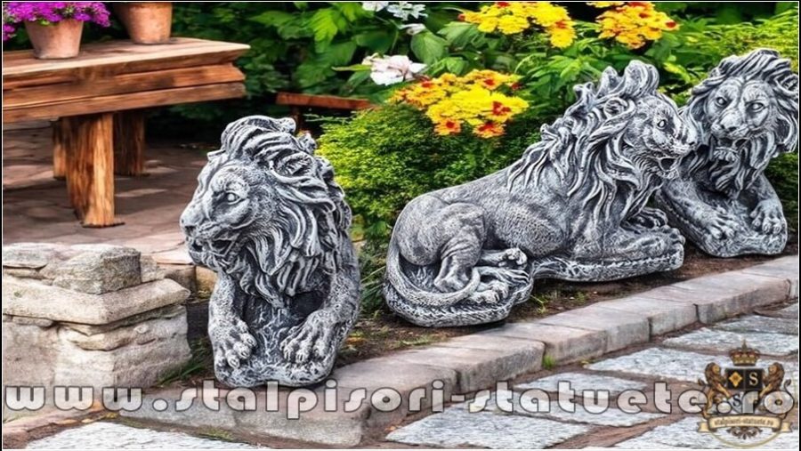 Statuetă leu mic culcat, gri patinat, model S56. (3)