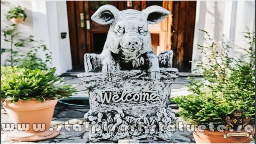 Statuetă porc mistrete, gri patinat, model S80. (1)