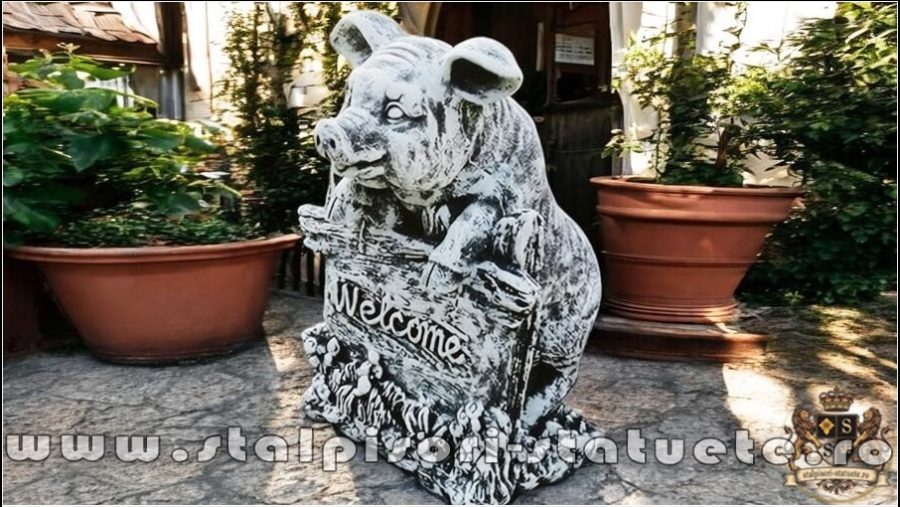 Statuetă porc mistrete, gri patinat, model S80. (2)