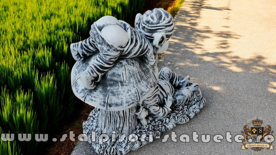 Statuetă troli pe ciupercă, gri patinat, model S61. (4)