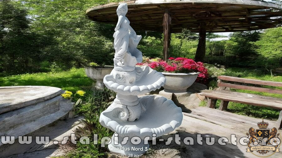 Fântană arteziană scoică mare, alb marmorat, model F6. A (2)