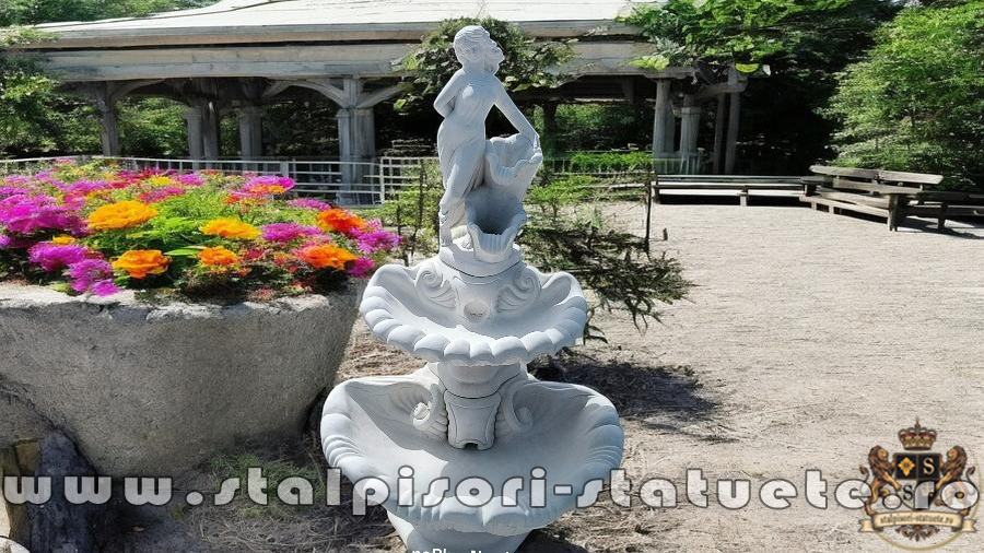 Fântană arteziană scoică mare, alb marmorat, model F6. A (3)