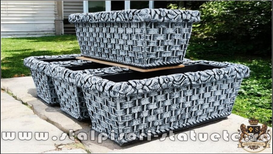 Jardinieră ornament flori, gri patinat, model J14. (1)