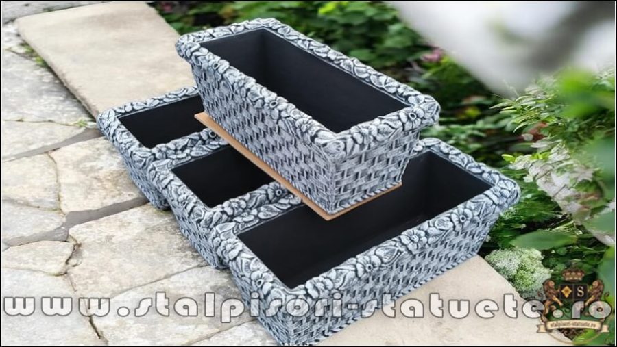 Jardinieră ornament flori, gri patinat, model J14. (3)