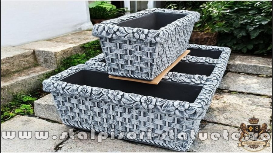 Jardinieră ornament flori, gri patinat, model J14. (4)