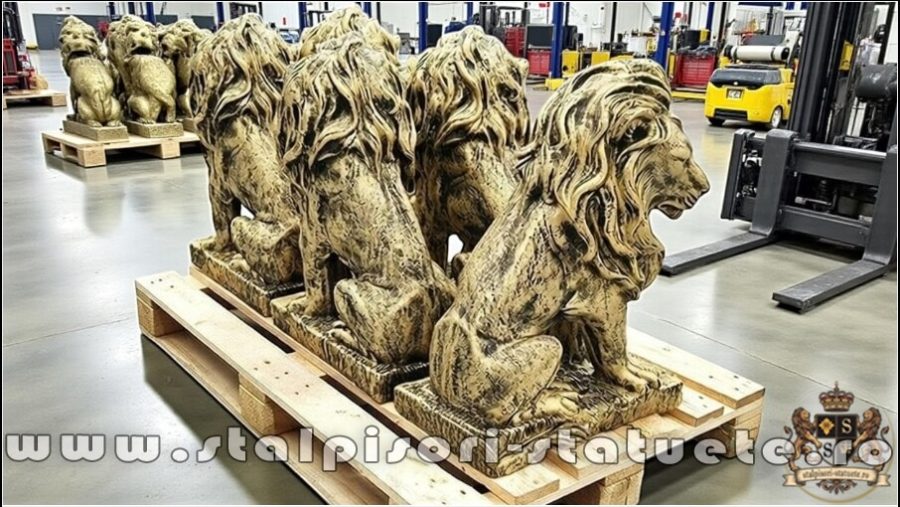 Set 4 statuete leu în șezut, auriu patinat, model S46. (2)