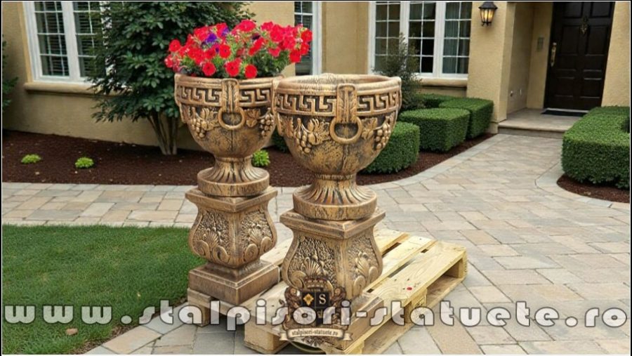 Set socluri cu vaze, arămiu patinat, model S27-V8. (1)