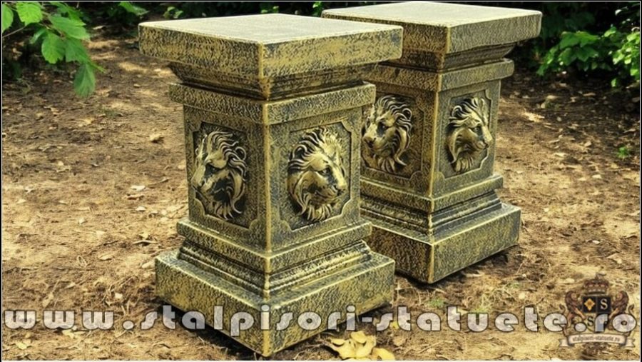 Soclu, stativ, cap de leu, auriu patinat, model S84. (1)