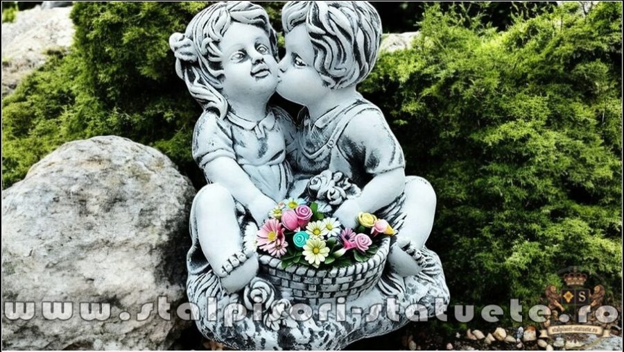 Statuetă copilași, gri patinat, model S87. (3)