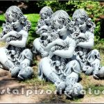 Statuetă fetița cu cățeluș, gri patinat, model S88.