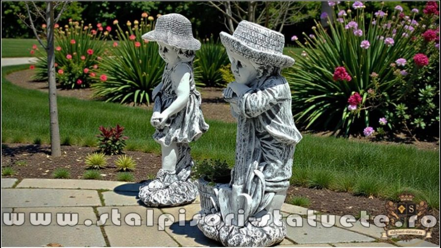 Set două statuete grădinari, gri patinat, model S90. (3)