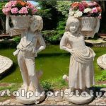 Statuete copii cu coșulețe, galben antichizat, model J3,J4.