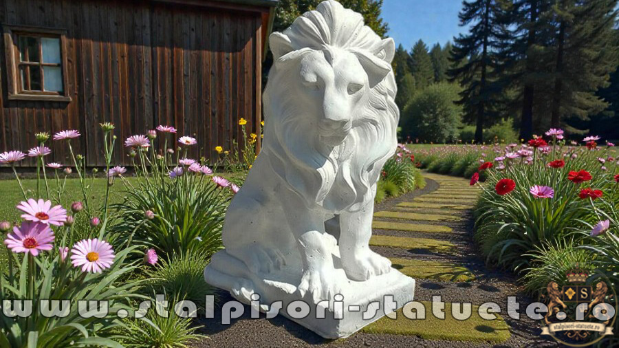 Statuetă leu în șezut, alb marmorat, model S46. (1)