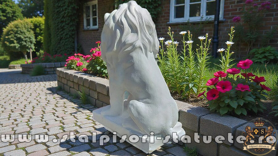 Statuetă leu în șezut, alb marmorat, model S46. (3)
