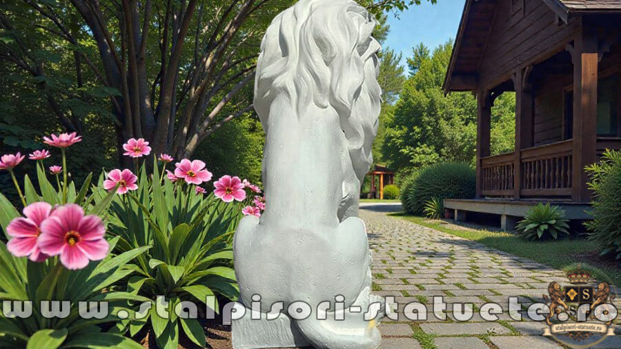 Statuetă leu în șezut, alb marmorat, model S46. (4)