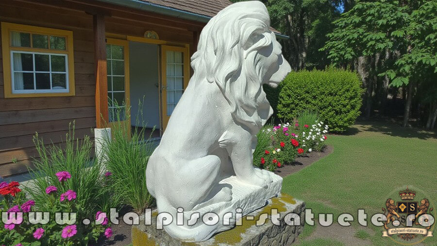 Statuetă leu în șezut, alb marmorat, model S46. (5)