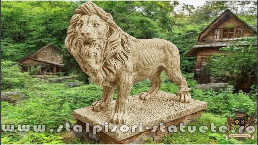 Statuetă leu mare în picioare, galben antichizat, model S33. (1)