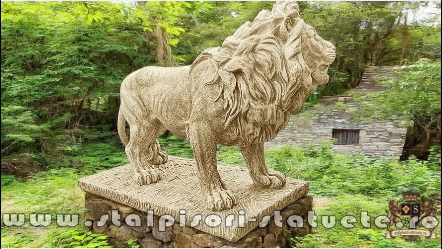 Statuetă leu mare în picioare, galben antichizat, model S33. (2)