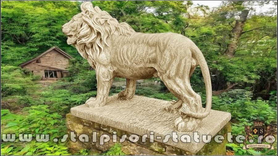 Statuetă leu mare în picioare, galben antichizat, model S33. (3)