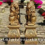 Set 2 statuete leu cu socluri, arămiu antichizat.