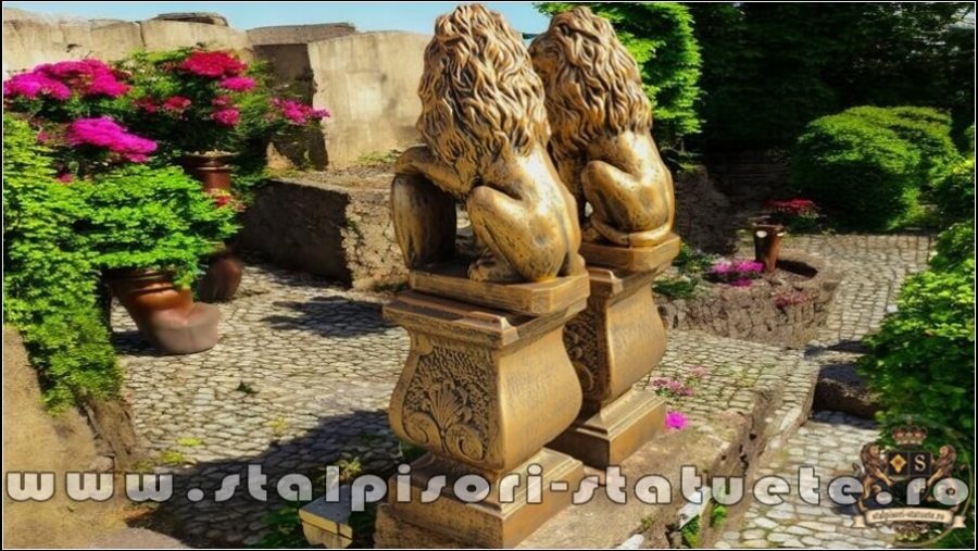 Set 2 statuete leu cu socluri, arămiu antichizat, model S2-S27. (5)