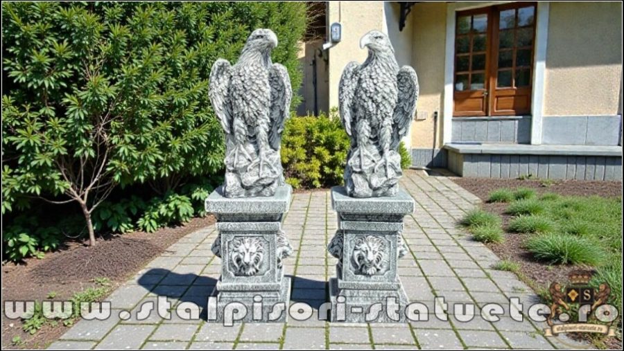 Set 2 statuete vulturi cu socluri, gri antichizat. (1)