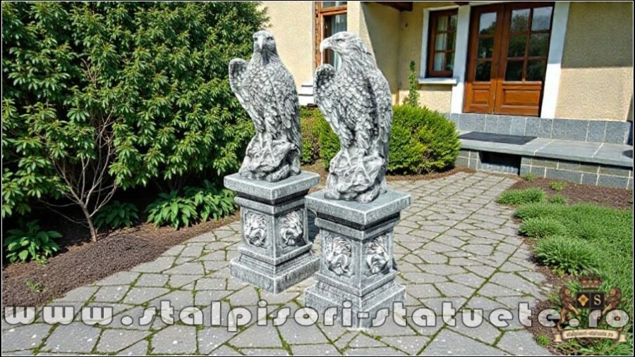 Set 2 statuete vulturi cu socluri, gri antichizat. (3)