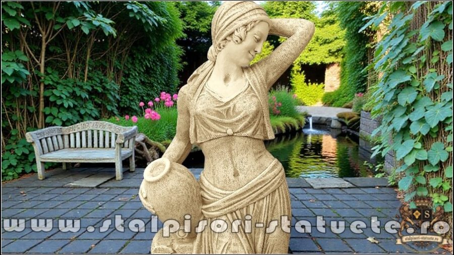 Statuetă țărăncuța la cișmea, galben patinat, model S51. (1)