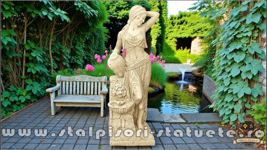 Statuetă țărăncuța la cișmea, galben patinat, model S51. (2)