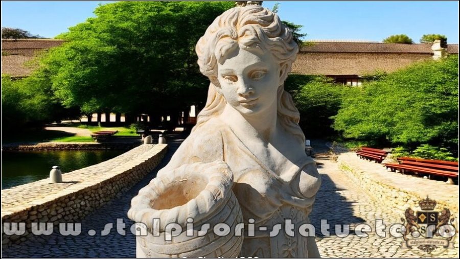 Statueta fata cu cosulete, maro antichizat, model S23 (2)