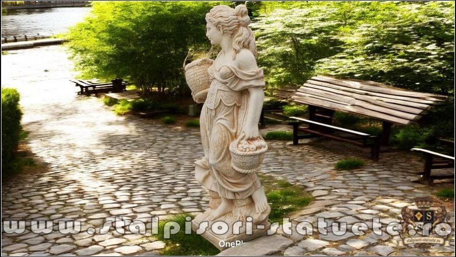 Statueta fata cu cosulete, maro antichizat, model S23 (4)