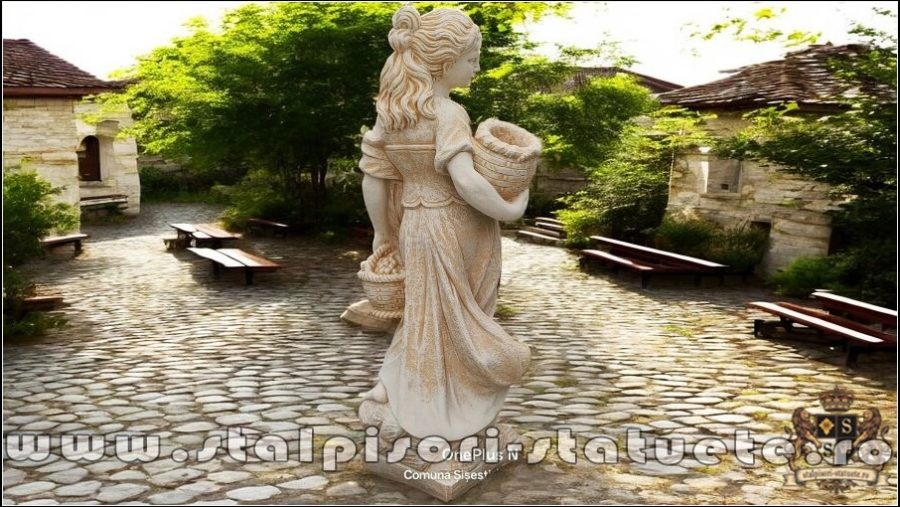 Statueta fata cu cosulete, maro antichizat, model S23 (5)