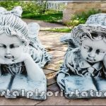 Set statuete doi copii școlari, gri patinat, model S15.