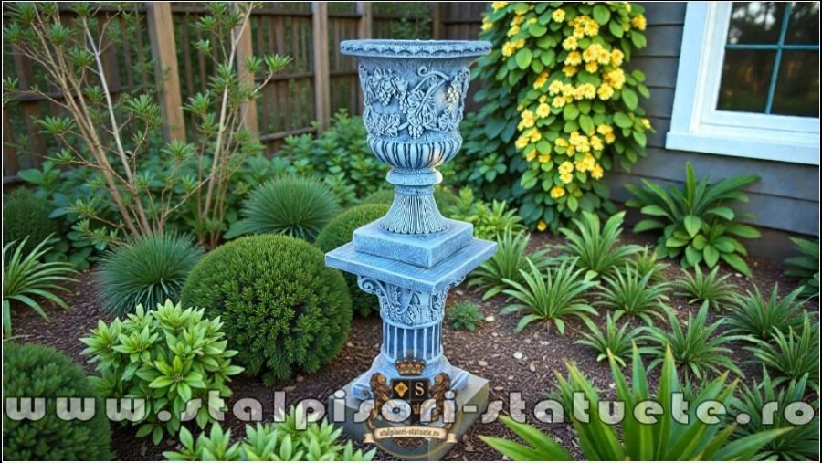 Set vază cu soclu, gri patinat, model V1-S6. (1)