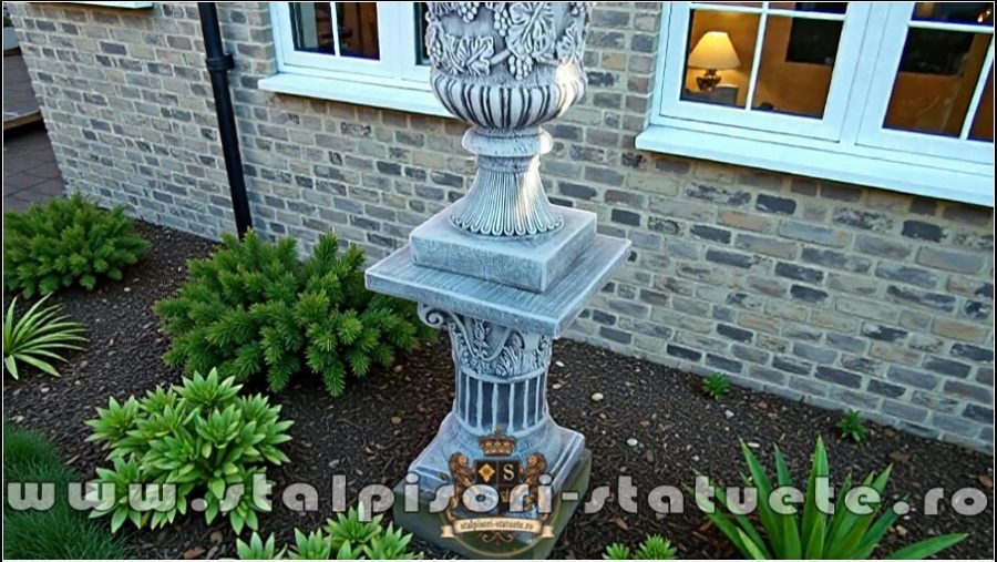 Set vază cu soclu, gri patinat, model V1-S6. (3)