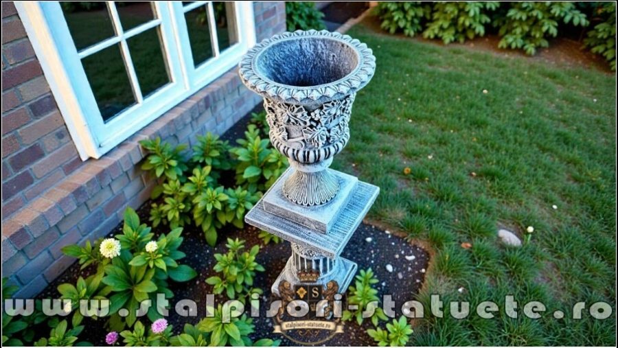 Set vază cu soclu, gri patinat, model V1-S6. (5)