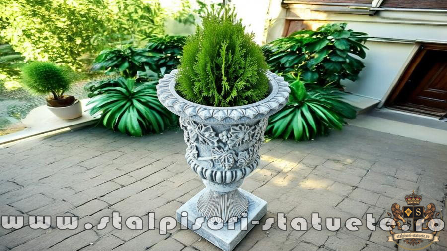 Vază ornament cu picior, gri patinat, model V1. (4)