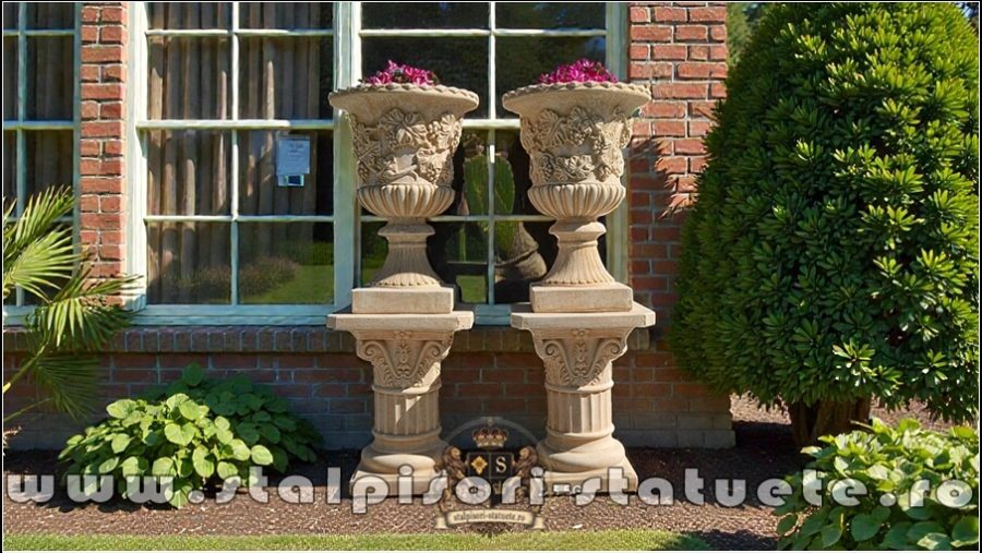 Set vază cu soclu, galben patinat, model V1-S6. (1)