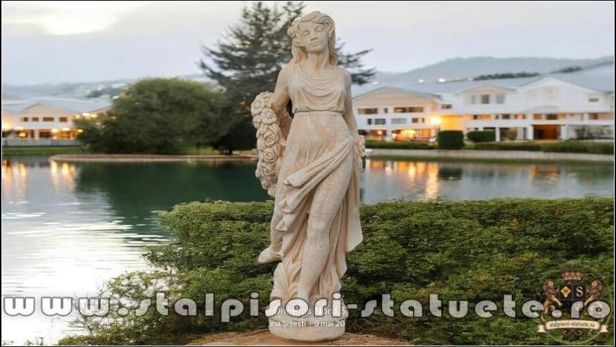 Statuetă domnița cu flori, galben marmorat, model S50. (1)