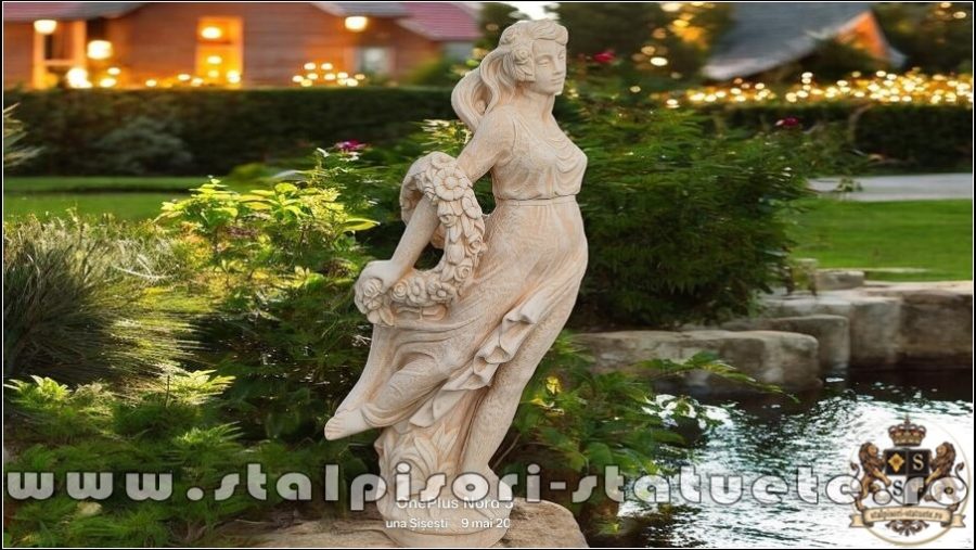 Statuetă domnița cu flori, galben marmorat, model S50. (2)