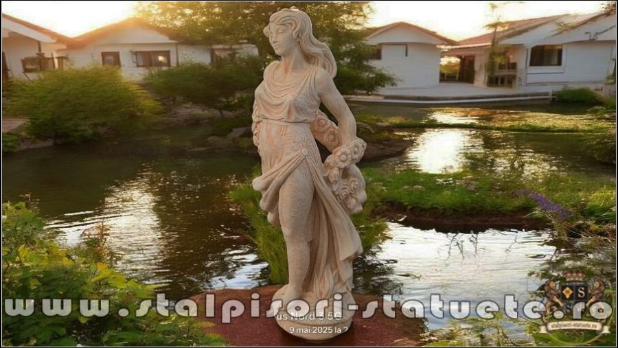 Statuetă domnița cu flori, galben marmorat, model S50. (3)