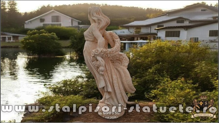 Statuetă domnița cu flori, galben marmorat, model S50. (4)