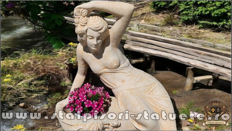 Statuetă jardinieră flori, galben patinat, model J12. (1)
