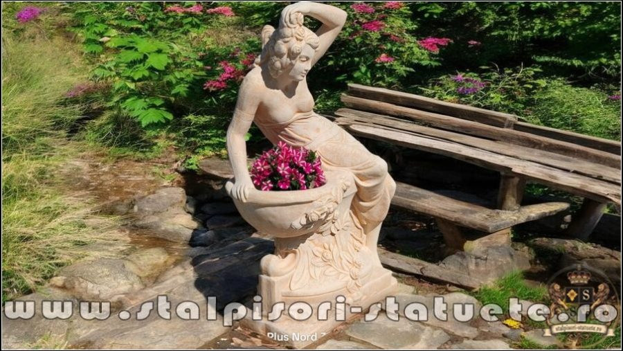 Statuetă jardinieră flori, galben patinat, model J12. (3)