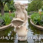 Statuetă sirenă cu scoică, galben patinat, model S49.