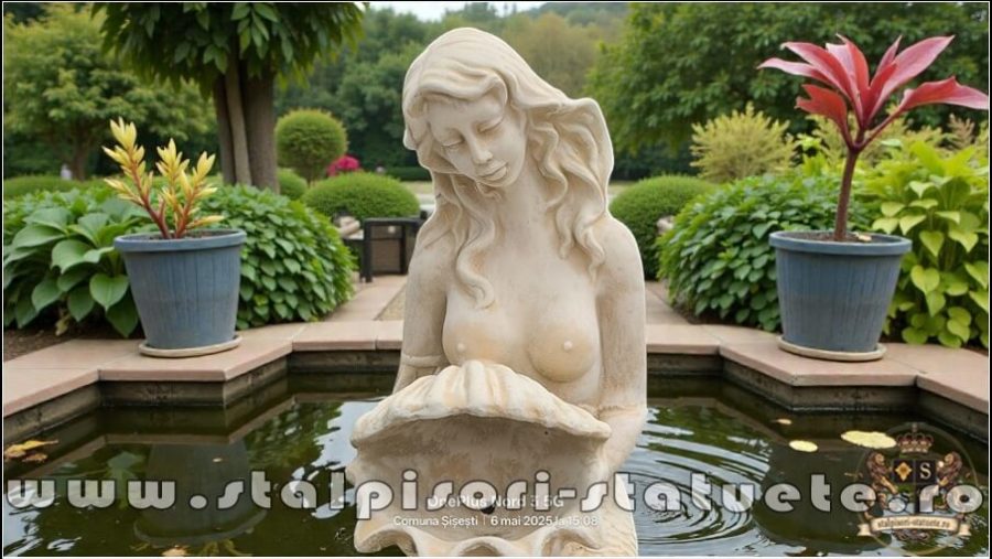 Statuetă sirenă cu scoică, galben marmorat, model S49. (2)