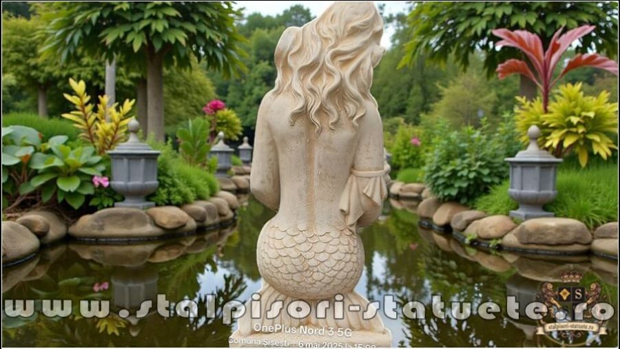 Statuetă sirenă cu scoică, galben marmorat, model S49. (4)