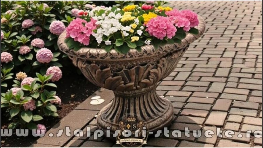 Vază mare, ornament stejar, arămiu antichizat, model V5. (1)