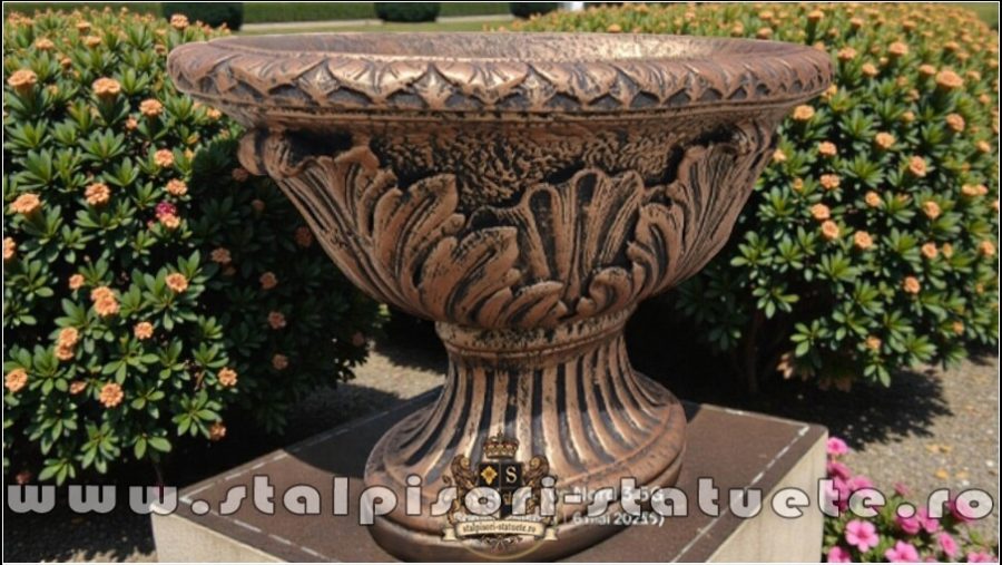 Vază mare, ornament stejar, arămiu antichizat, model V5. (5)