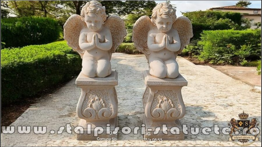 Set doi îngerași cu soclu, galben antichizat, model S4-S27. (1)